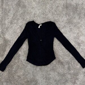 Free People Black Long-Sleeve V-Neck Top